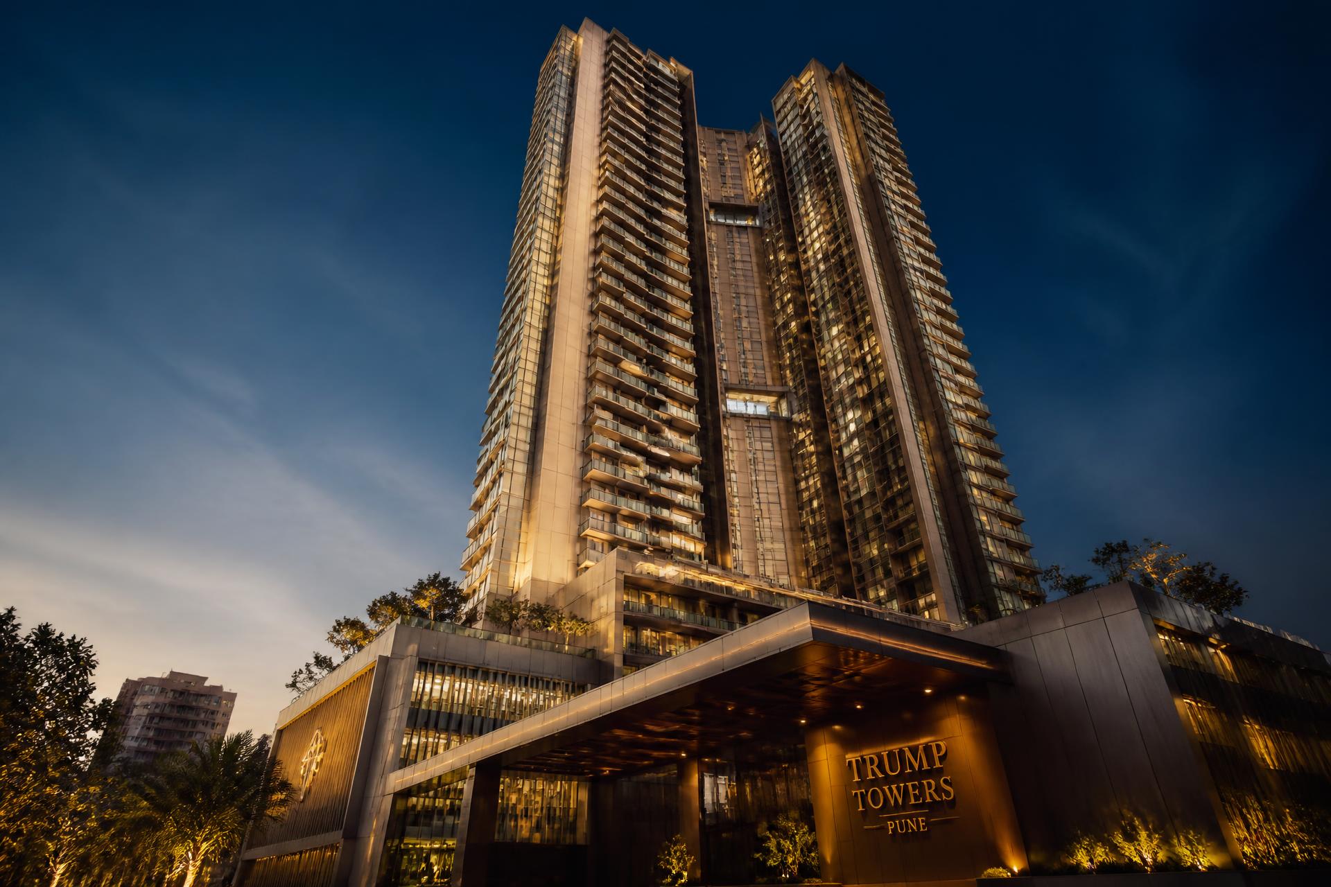 Luxury residential tower at dusk
